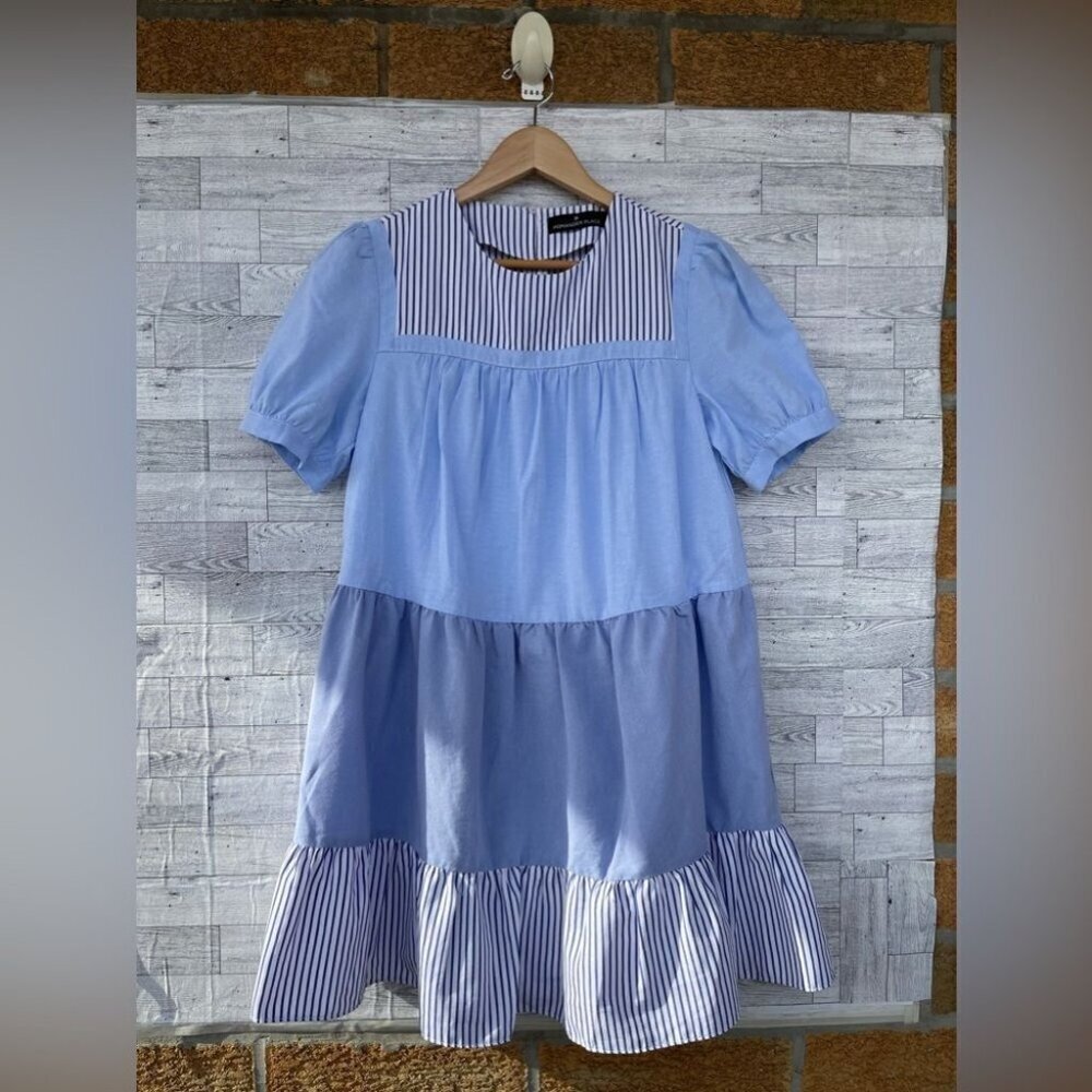 Pomander Place Tuckernuck Quinn Dress Tier Mini Swing Serenity Blue Size Small